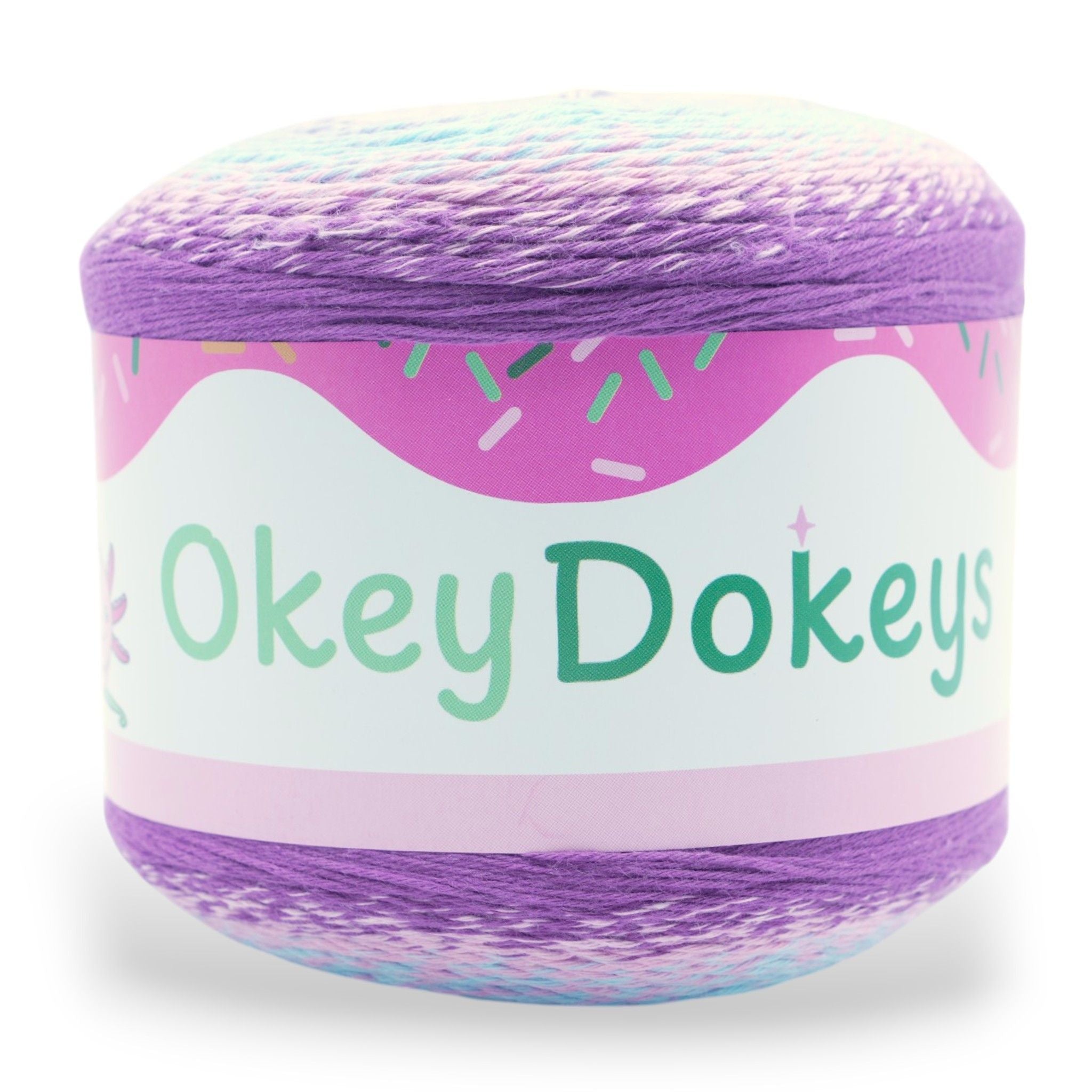 okey dokeys fine cake yarn with a purple color to it