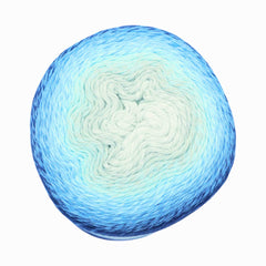 Ball of yarn with a gradient of blue and white on a white background