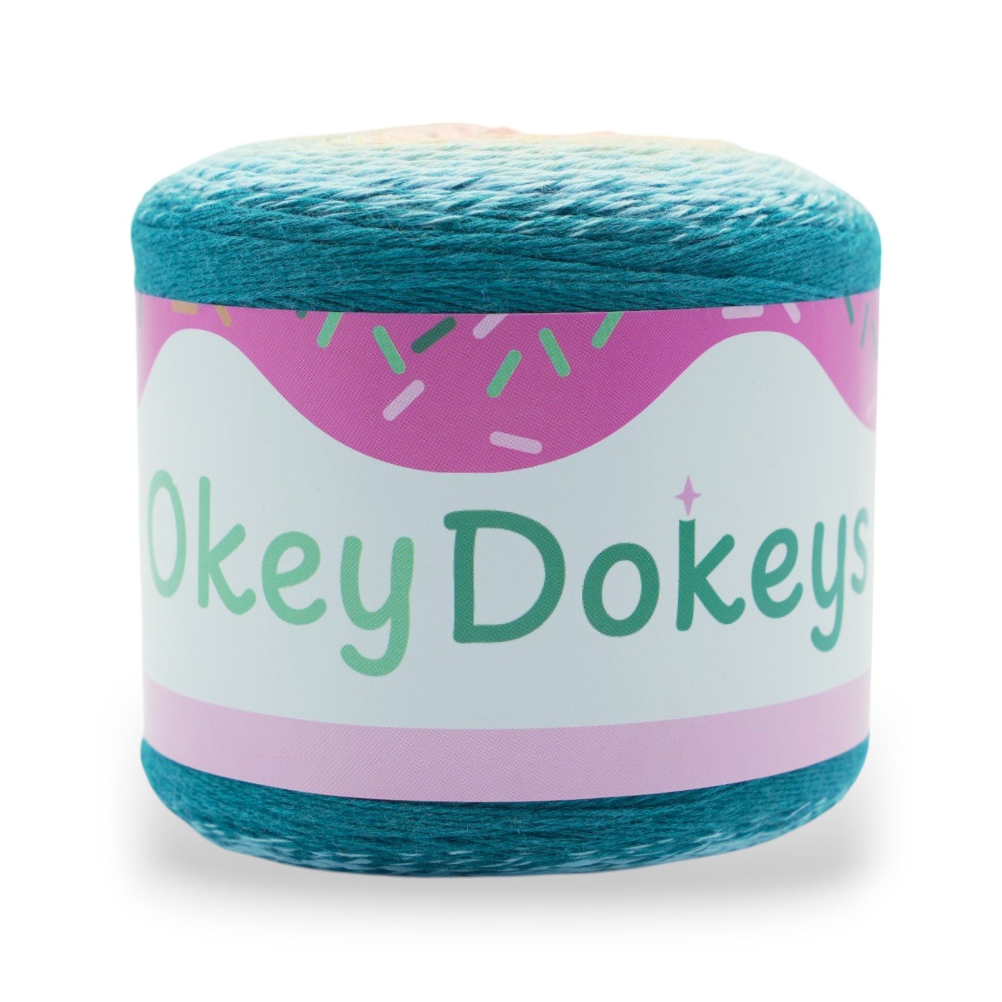 Yarn ball with 'Okey Dokeys' branding on a white background