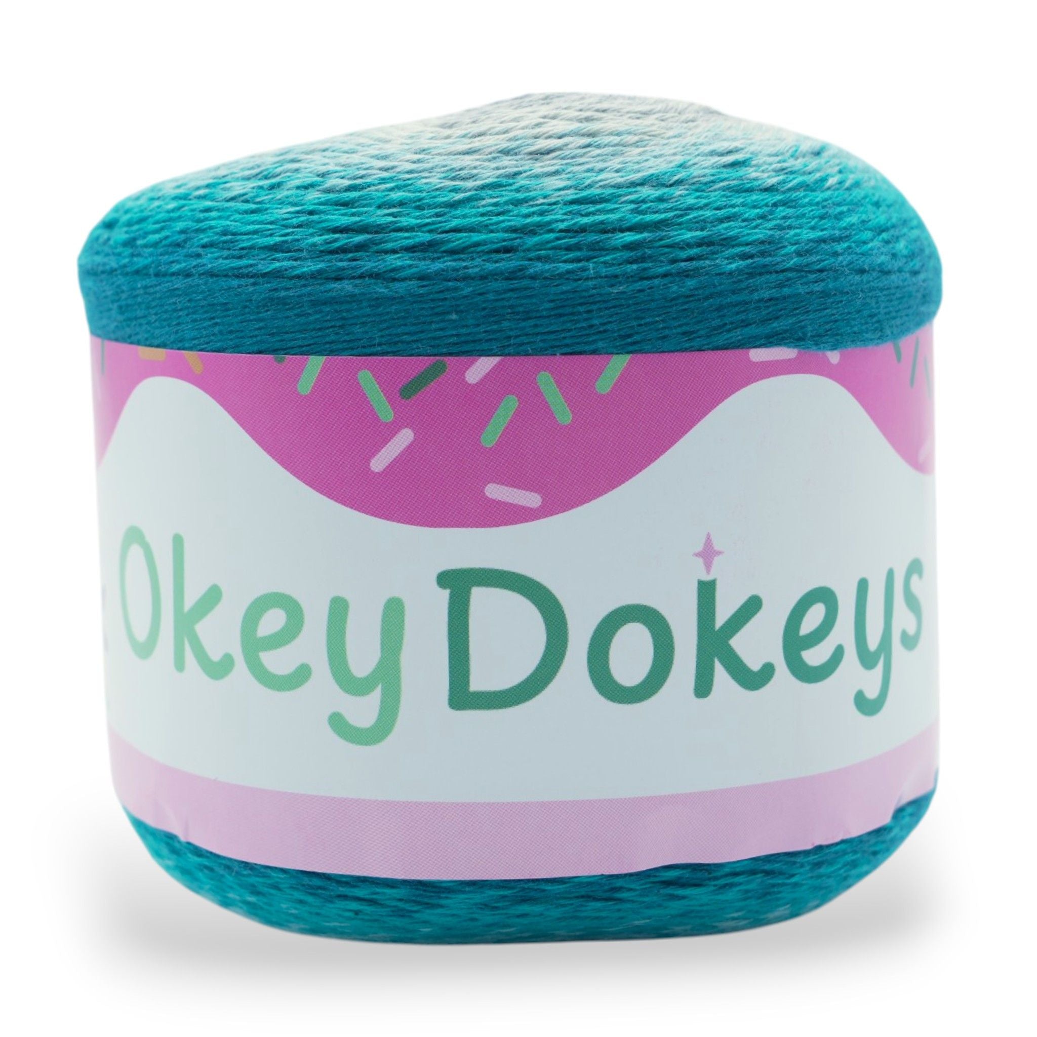 Blue textured container with Okey Dokeys label on a white background