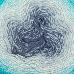 Close-up of a skein of yarn with blue and gray gradient