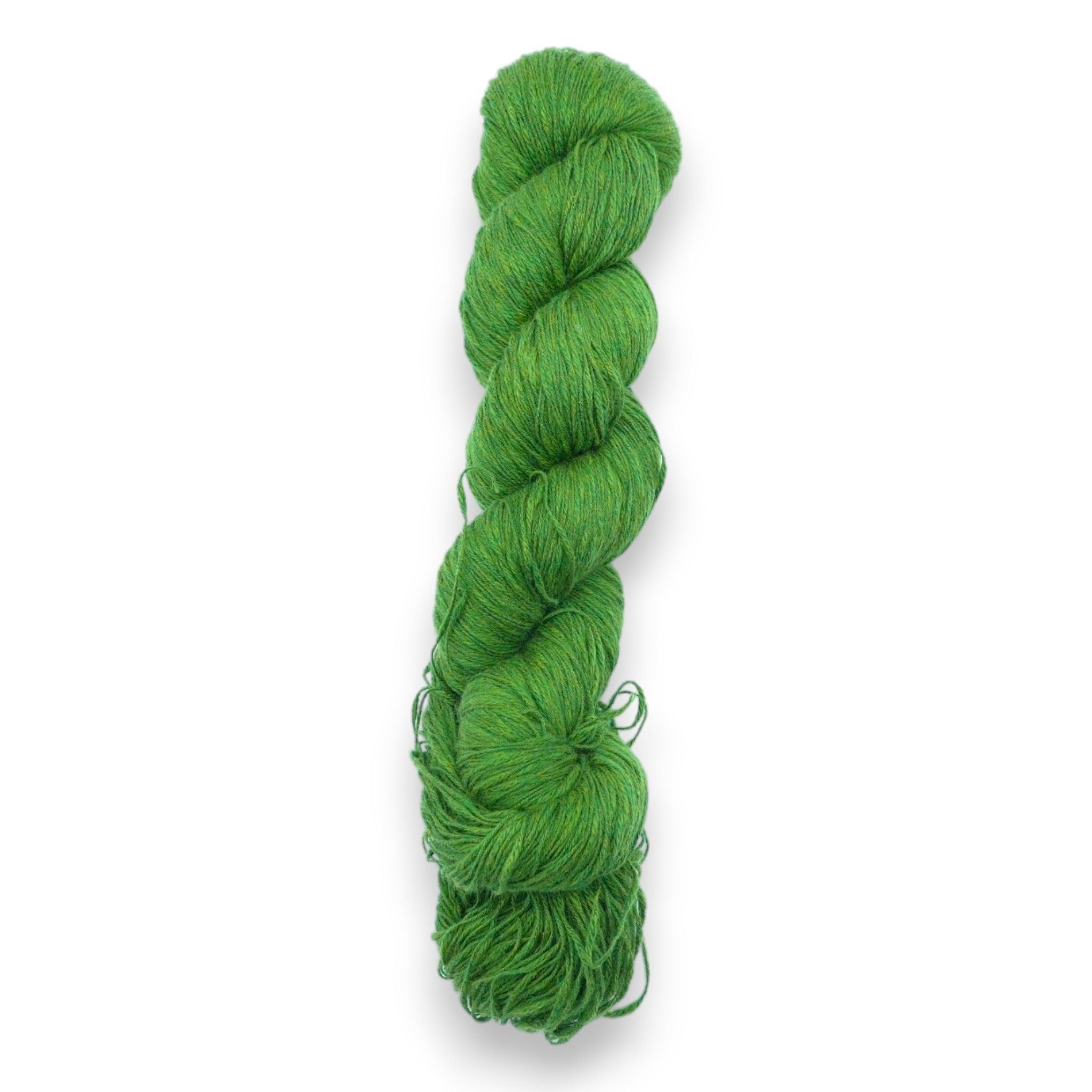 A skein of green cotton slub yarn.