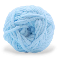 Light blue ball of yarn on a white background