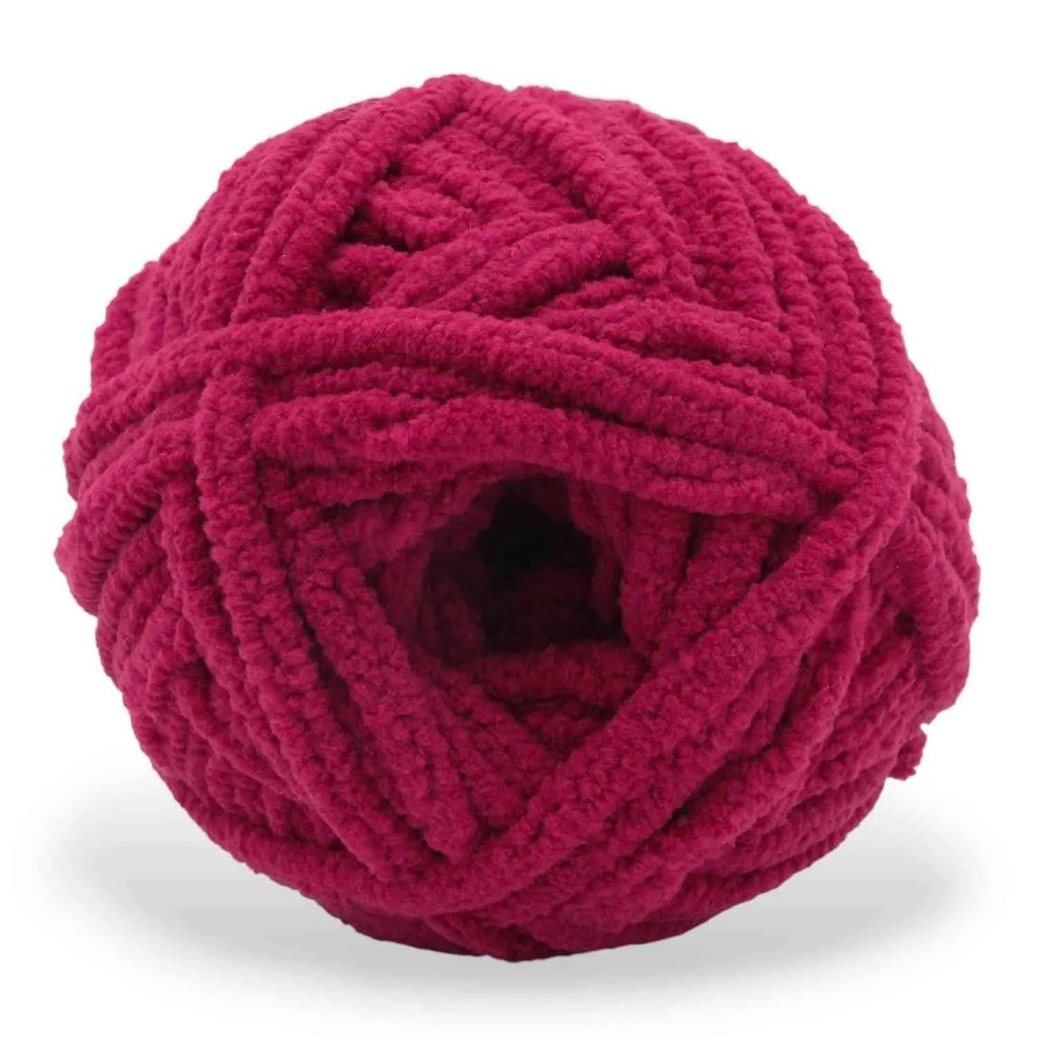 Red skein of yarn on a white background