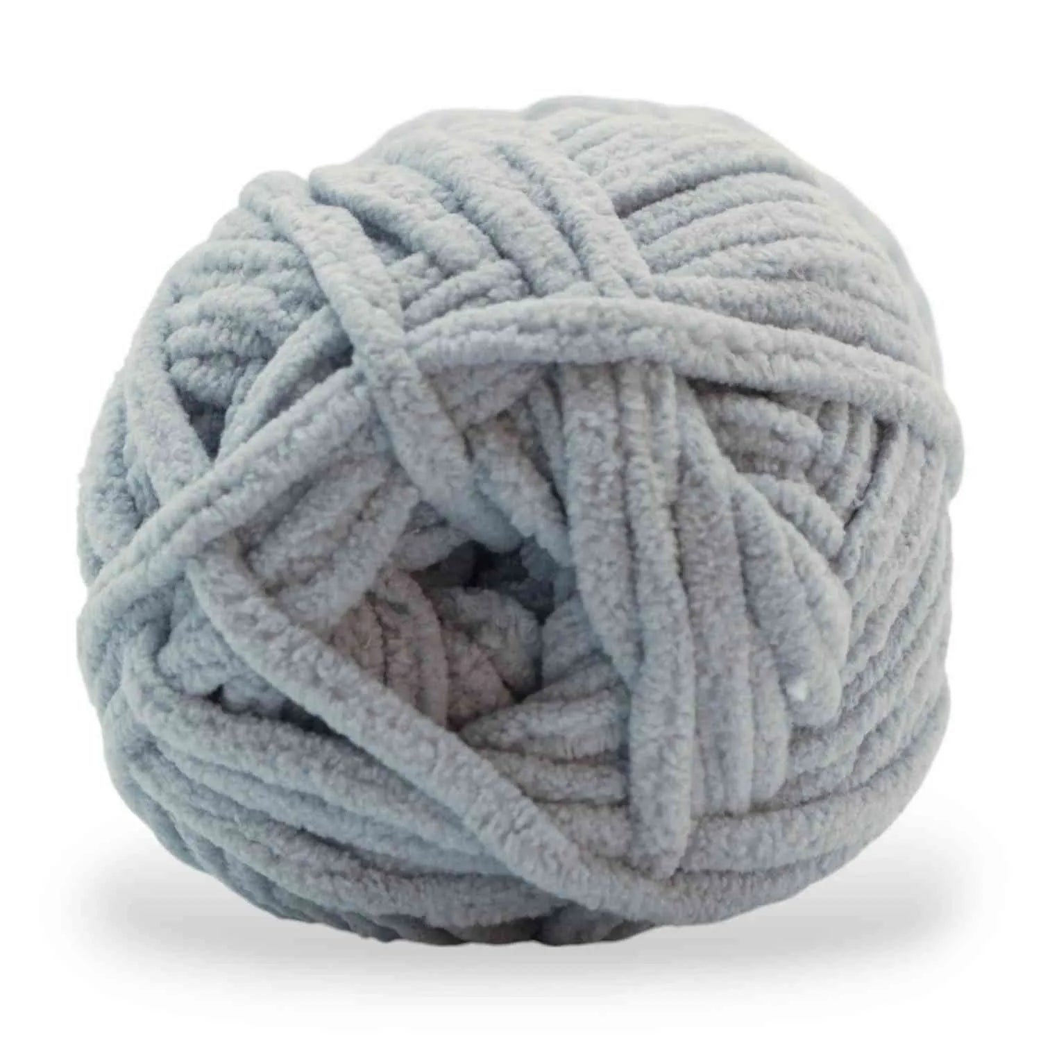Gray skein of yarn on a white background