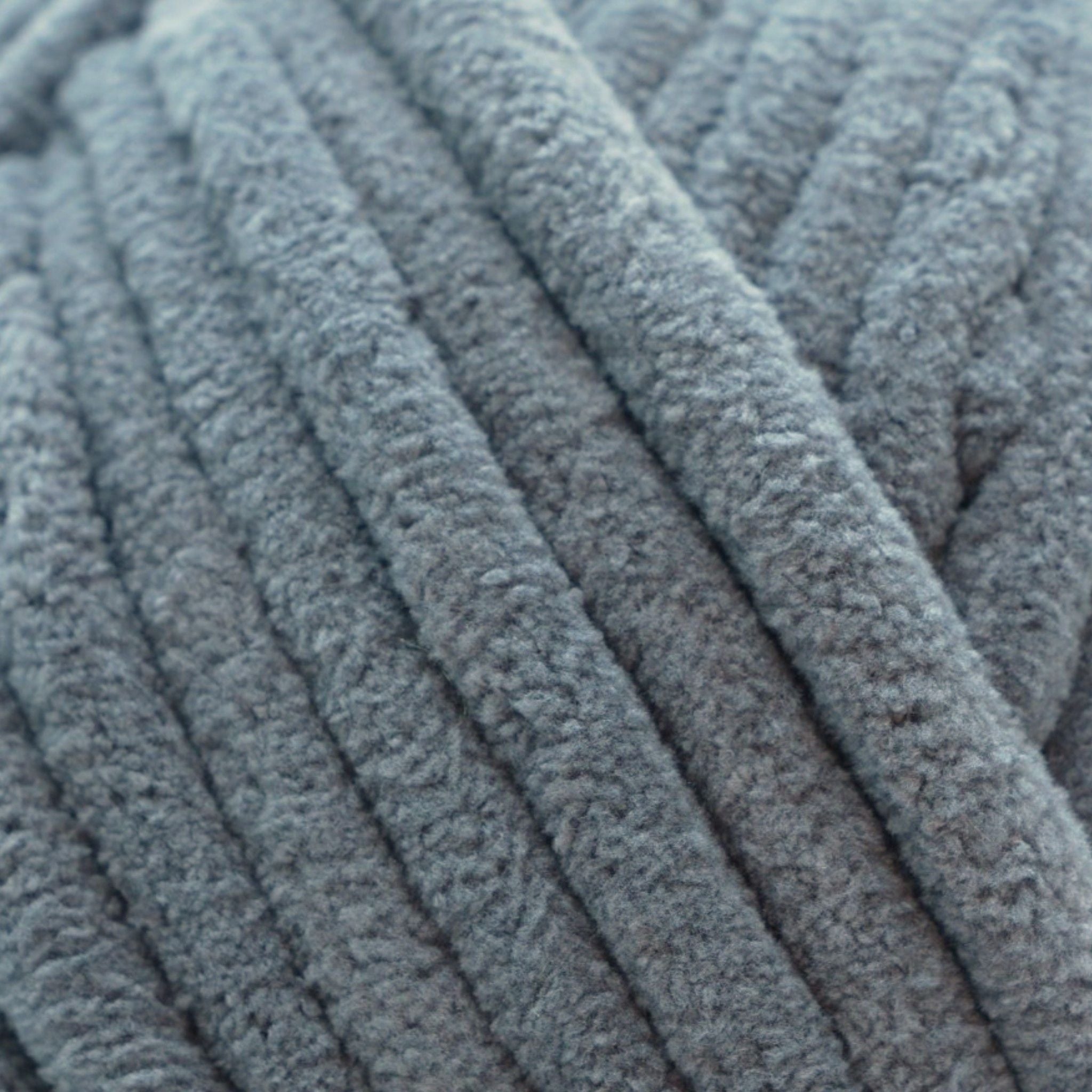 light gray velvet chenille yarn made with a jumbo 100% polyester