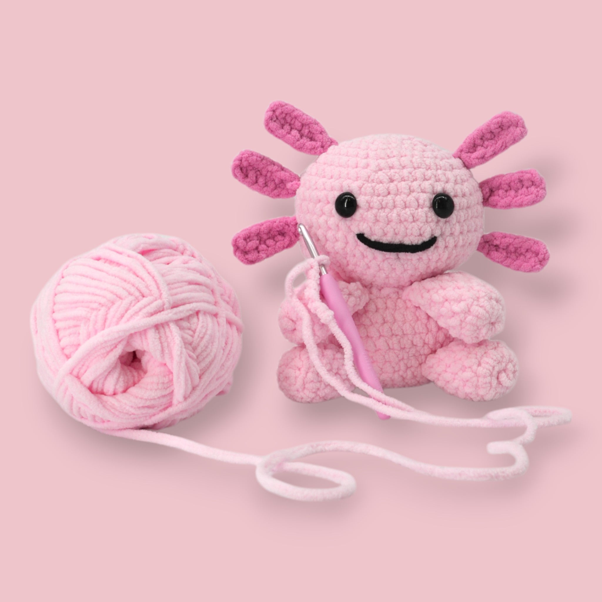 use soft plush chenille yarn for creating your crochet axolotl in your kit