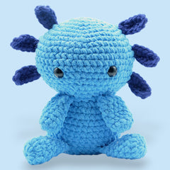 blue crochet kawaii axolotl kit to learn to crochet
