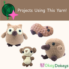 chenille chunky yarn thats brown made into a bunch of cute amigurumi