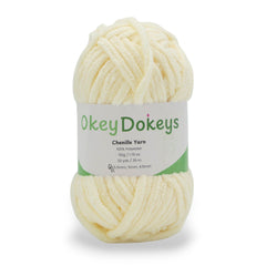 32 yards of a cream colored chenille yarn made from 100% polyester
