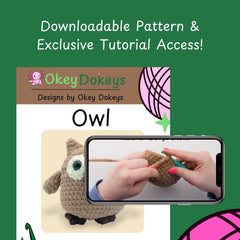 Hailey the owl crochet kit tutorial with green background