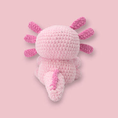 large axolotl amigurumi crochet pattern made from chenille yarn