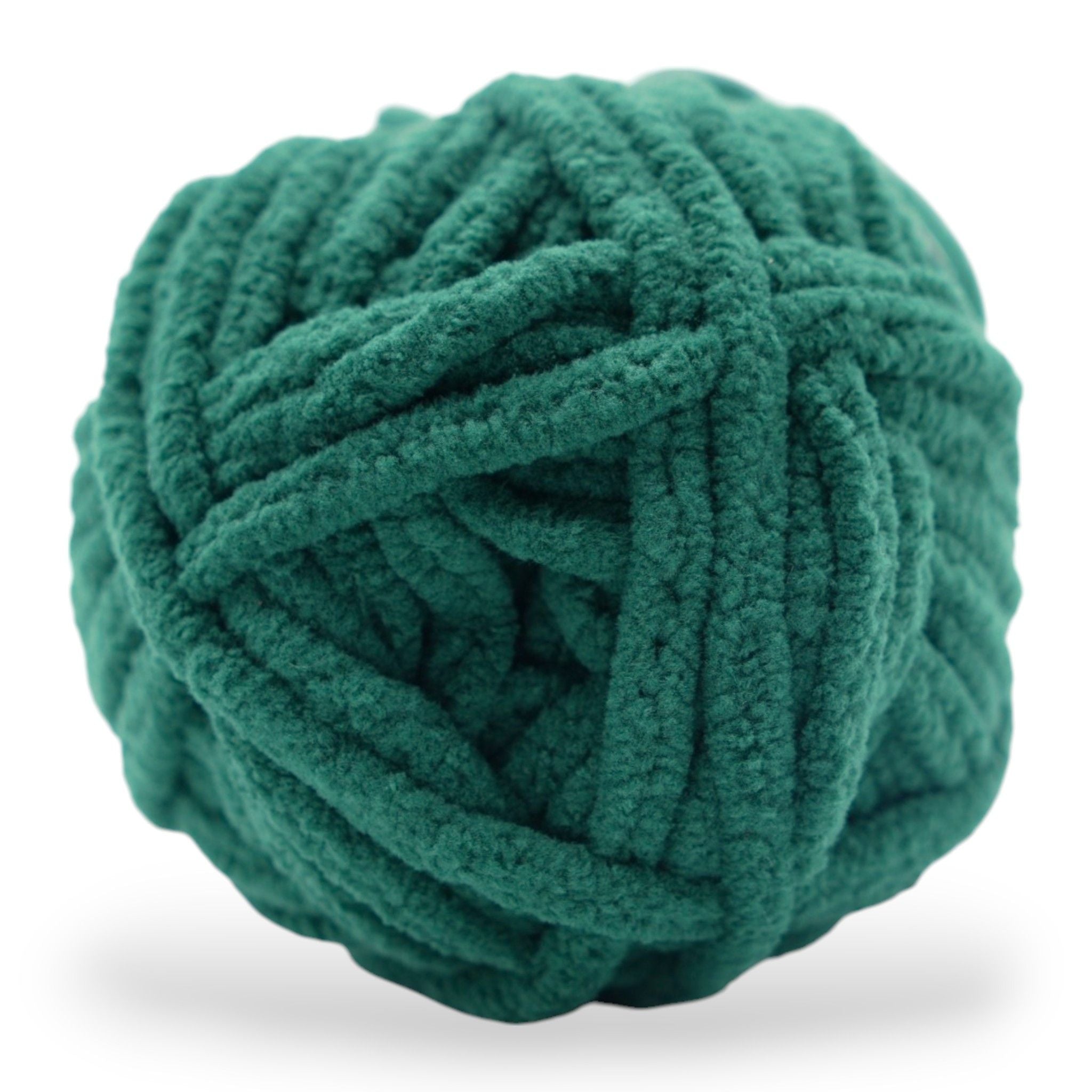 green chenille yarn in dark green with a fuzzy texture