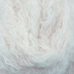 A skein of fine eyelash yarn in a white color.