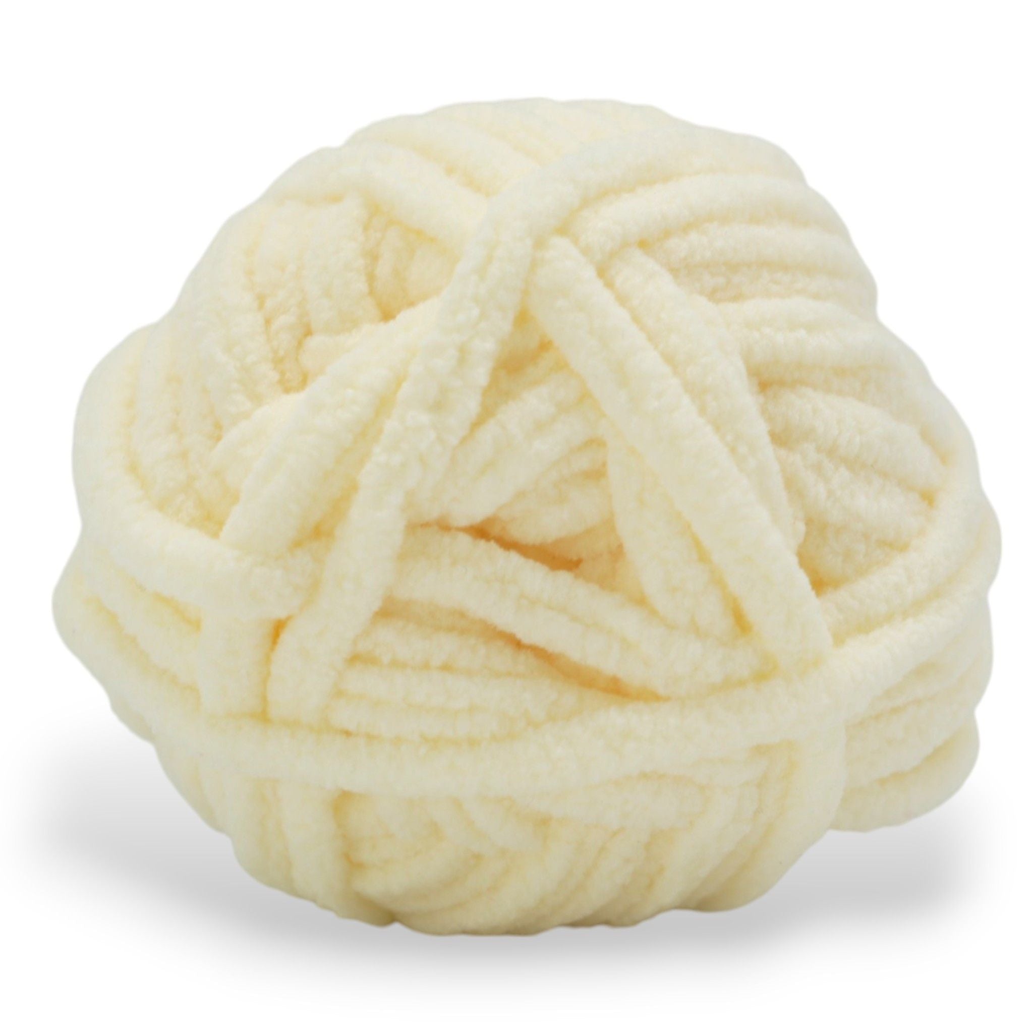 chunky chenille yarn made from all polyester that is a soft yellow color