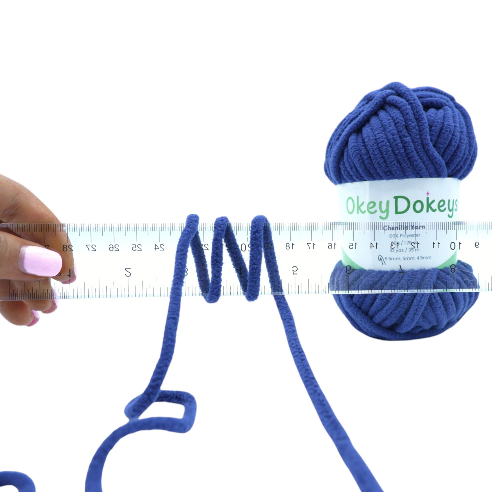 chunky yarn made from 100% polyester showing the thickness