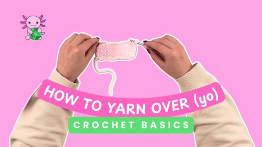 a step by step guide on how to do the yarn over stitch in crochet with Okey Dokeys