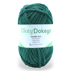 dark green chenille yarn with a baby blanket texture
