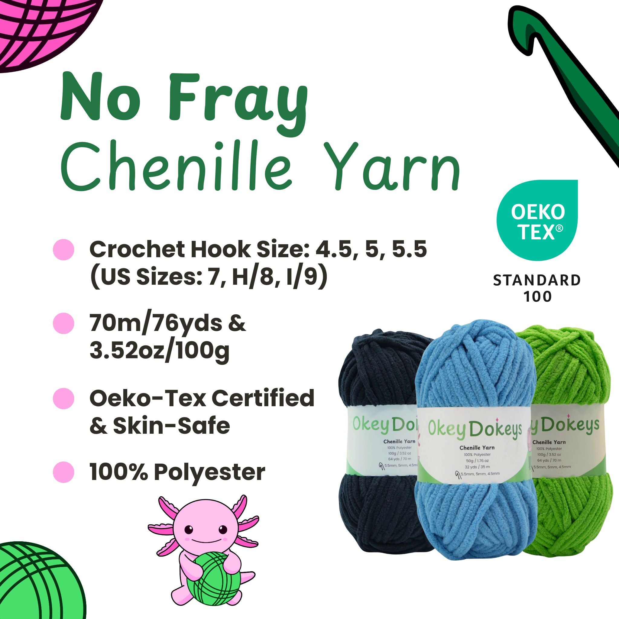 Chenille Yarn -  #5 Bulky Chunky - 100g Skeins