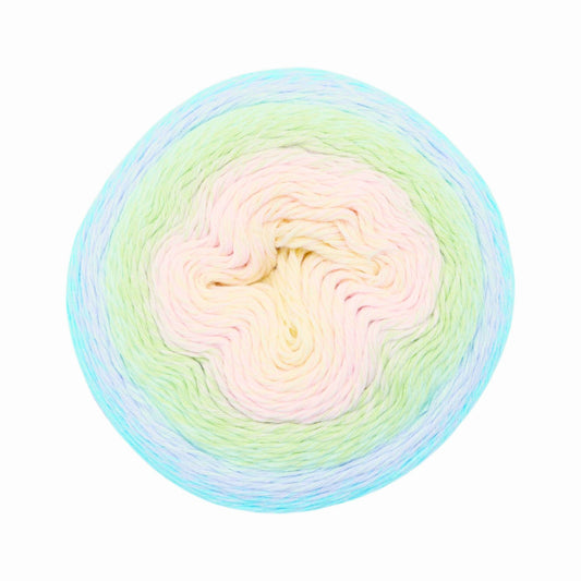 Pastel gradient yarn on a white background