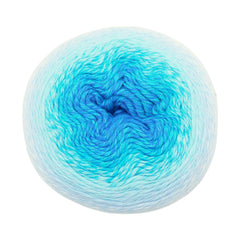 Ball of yarn with a gradient of blue colors on a white background