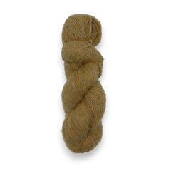 A skein of fuzzy lace yarn in a brown color, displayed against a plain background.