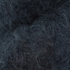 A skein of fuzzy lace yarn in a black, displayed against a plain background.