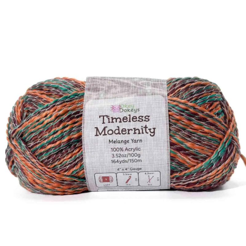 Multicolored yarn ball with a label on a white background
