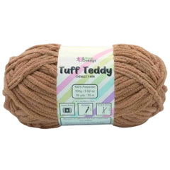 Ball of Tuff Teddy yarn with a label on a white background