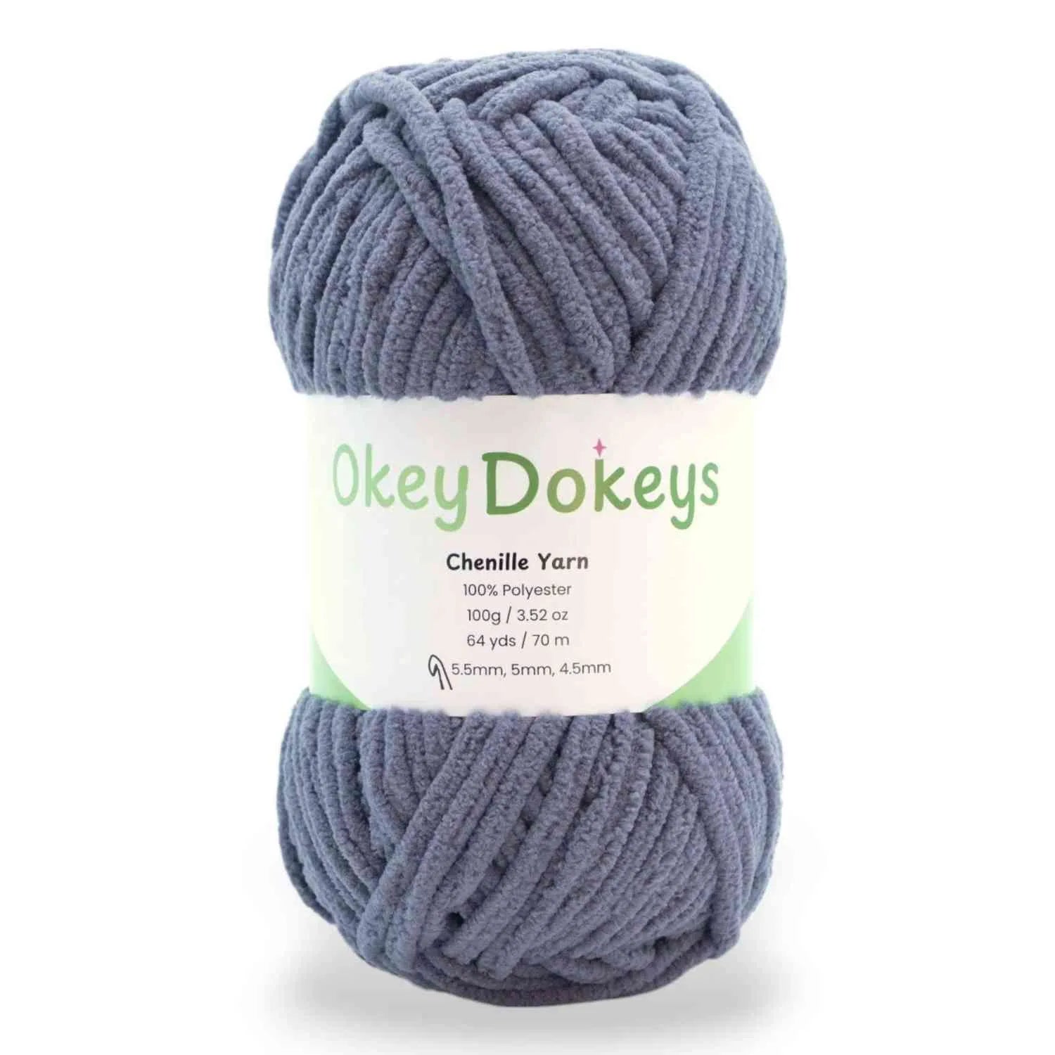 Ball of Okey Dokeys Chenille Yarn on a white background