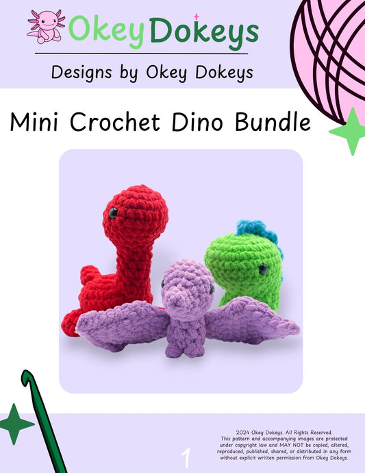 Mini Crochet Dino Bundle Pattern Only