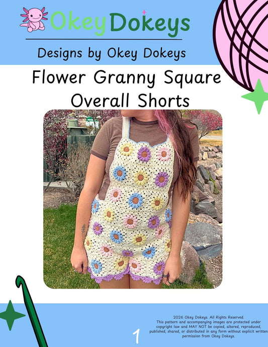 Crochet Flower Granny Square Overall Shorts Pattern