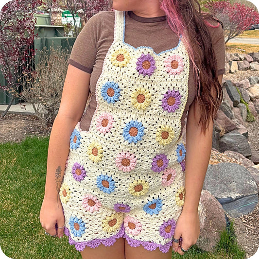Crochet Flower Granny Square Overall Shorts Pattern