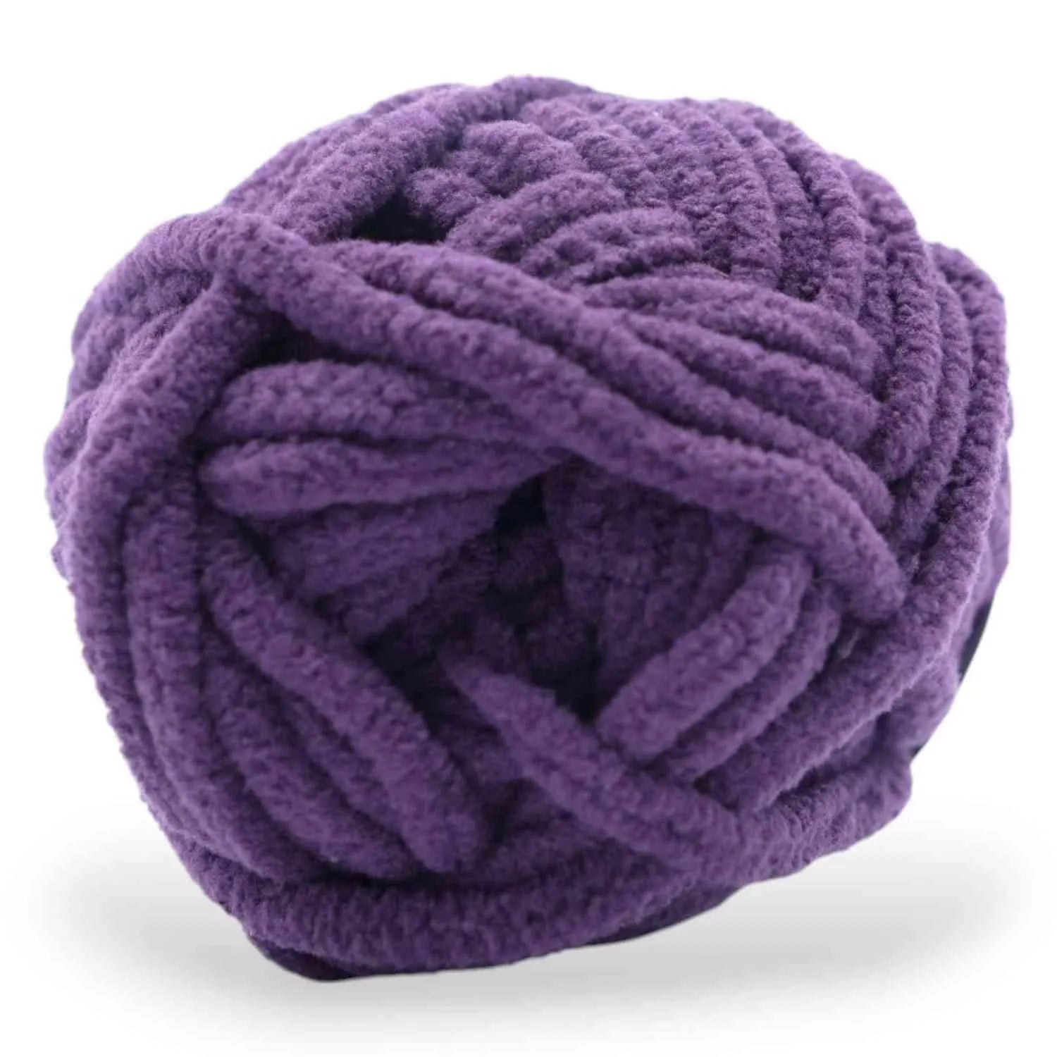 Purple skein of yarn on a white background