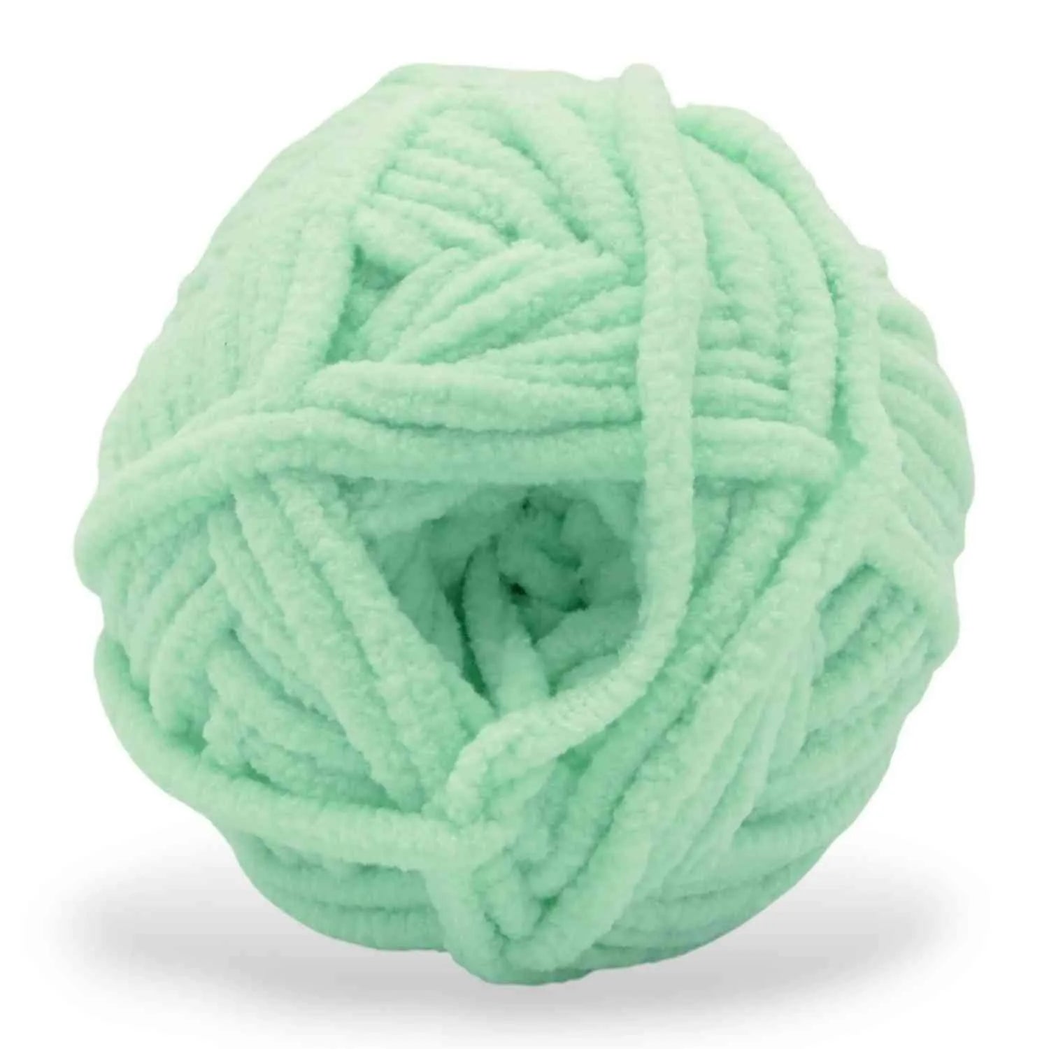 Light green skein of yarn on a white background