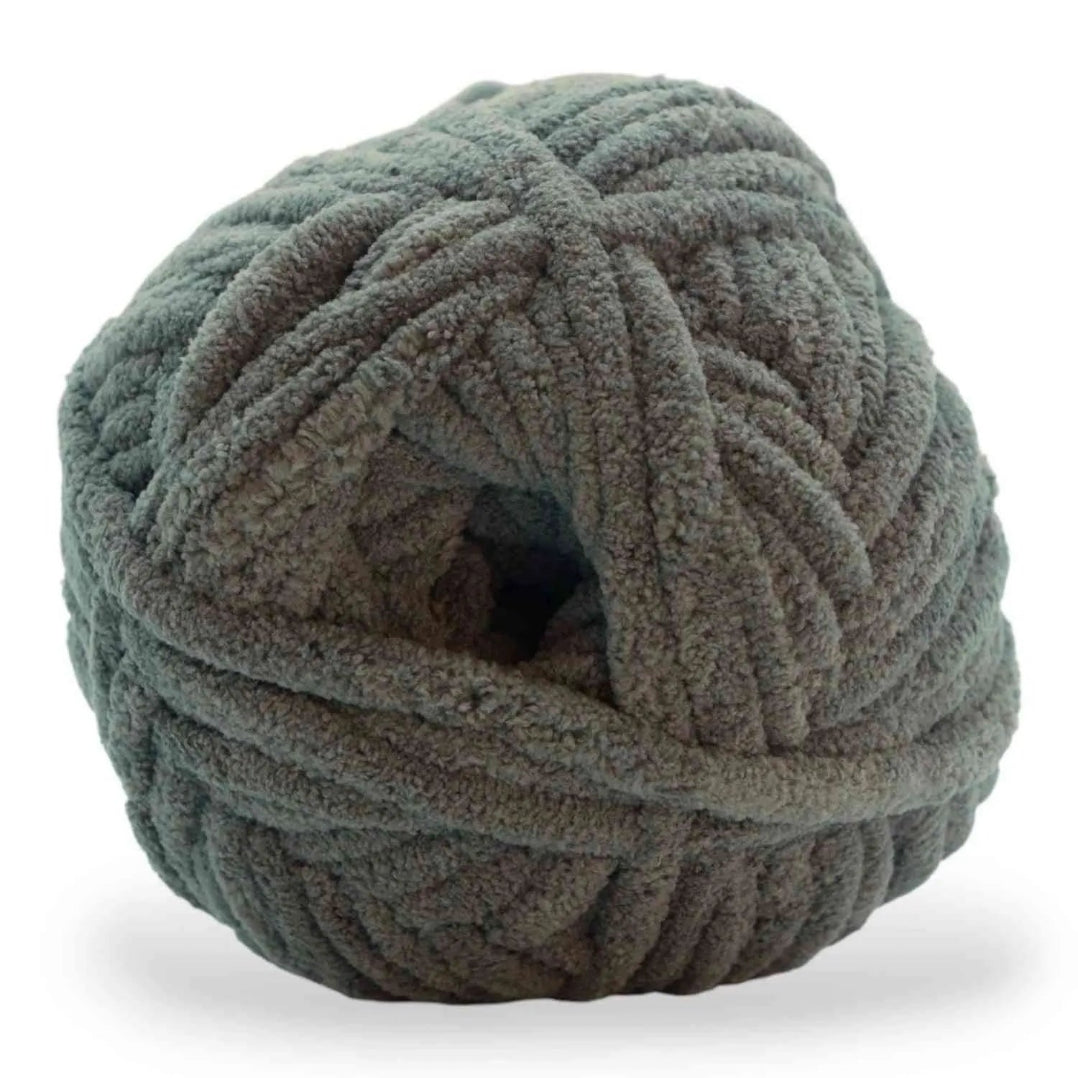 Large skein of gray yarn on a white background