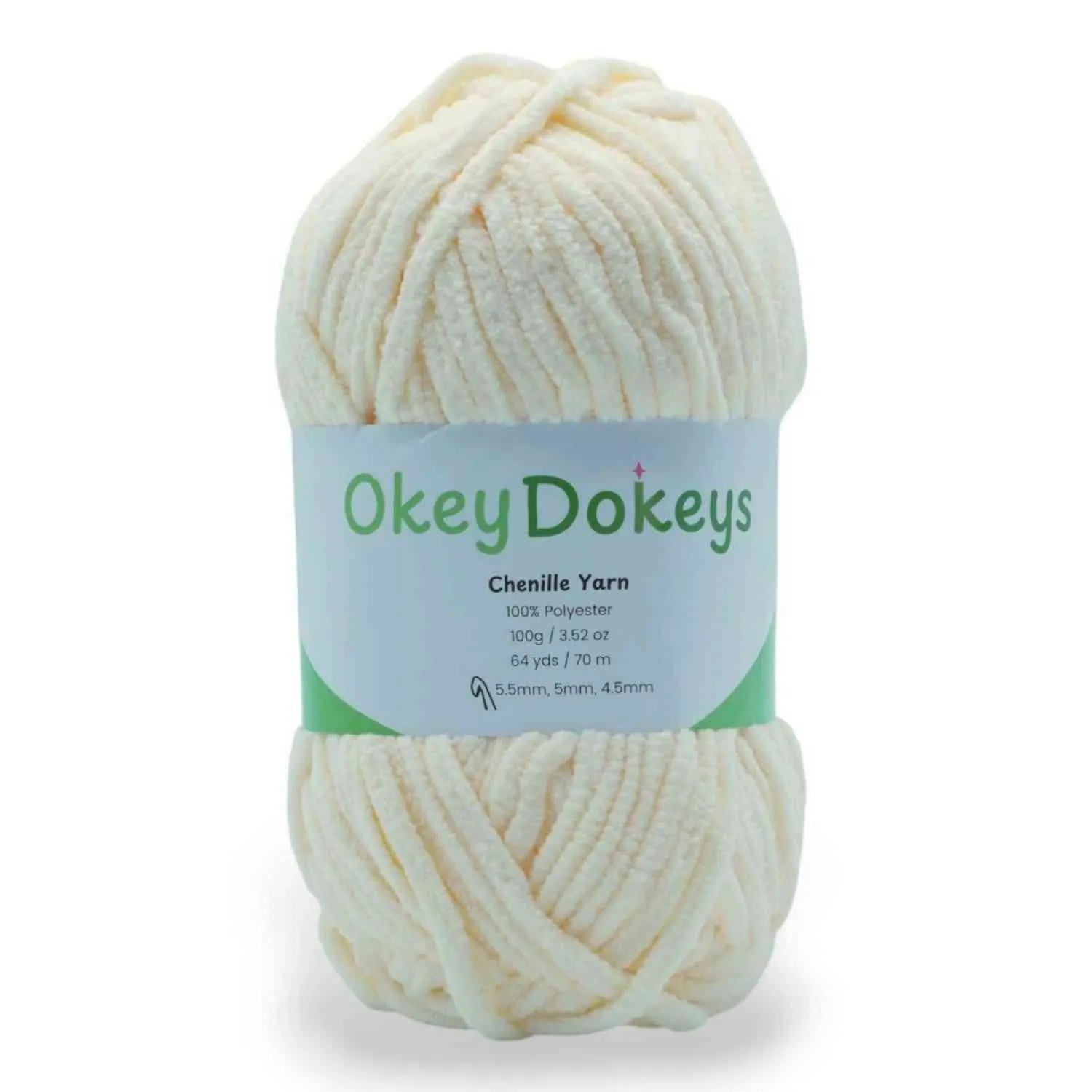 Ball of Okey Dokeys Chenille Yarn on a white background