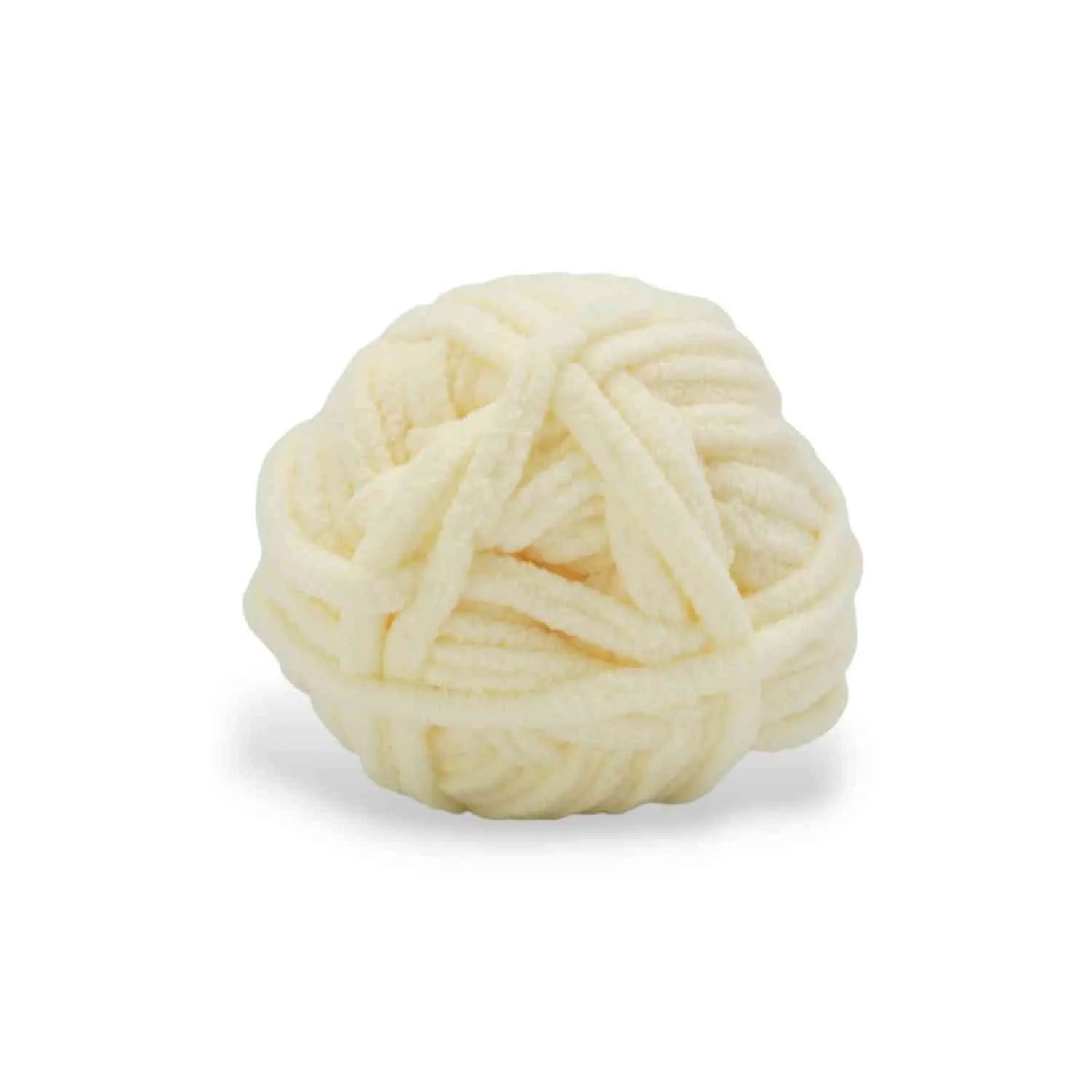 Ball of cream-colored yarn on a white background