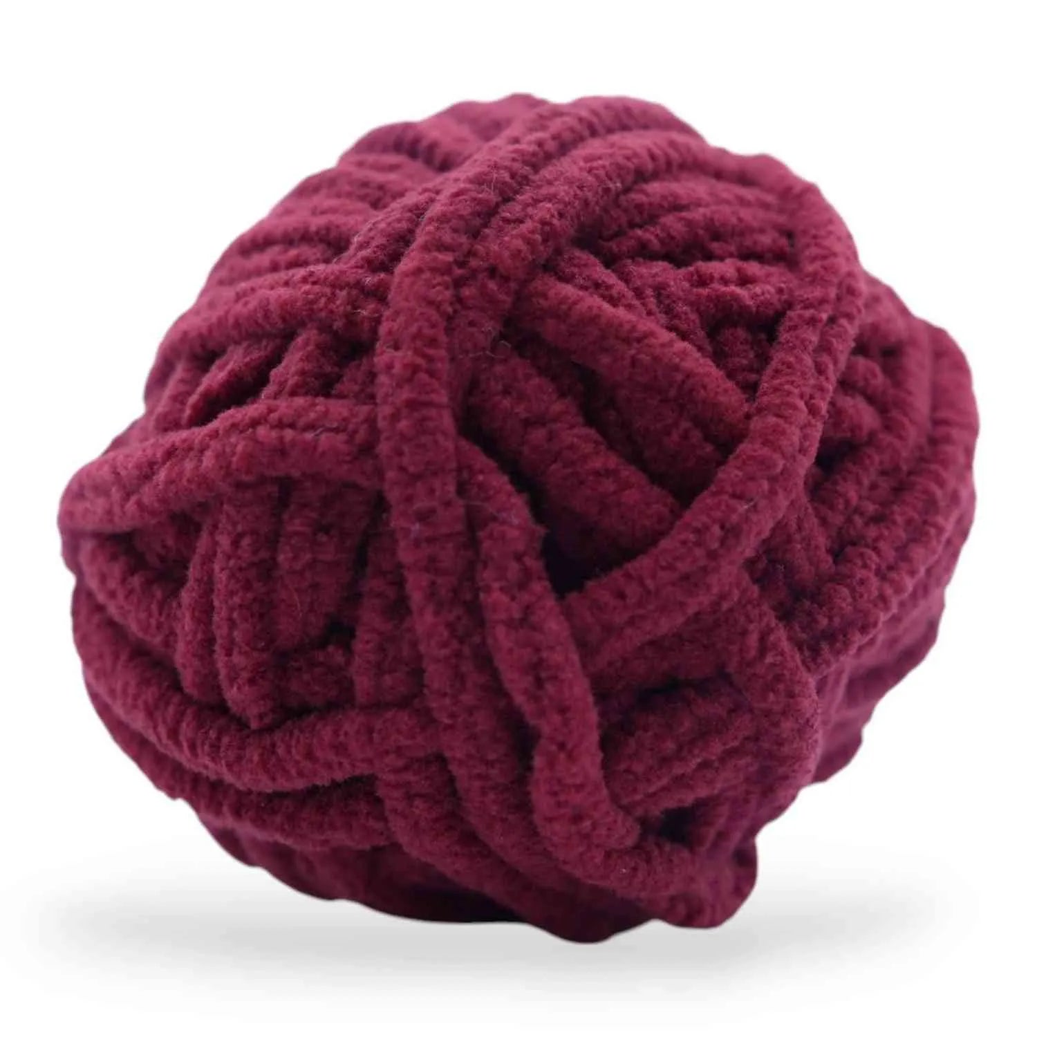 Maroon skein of yarn on a white background