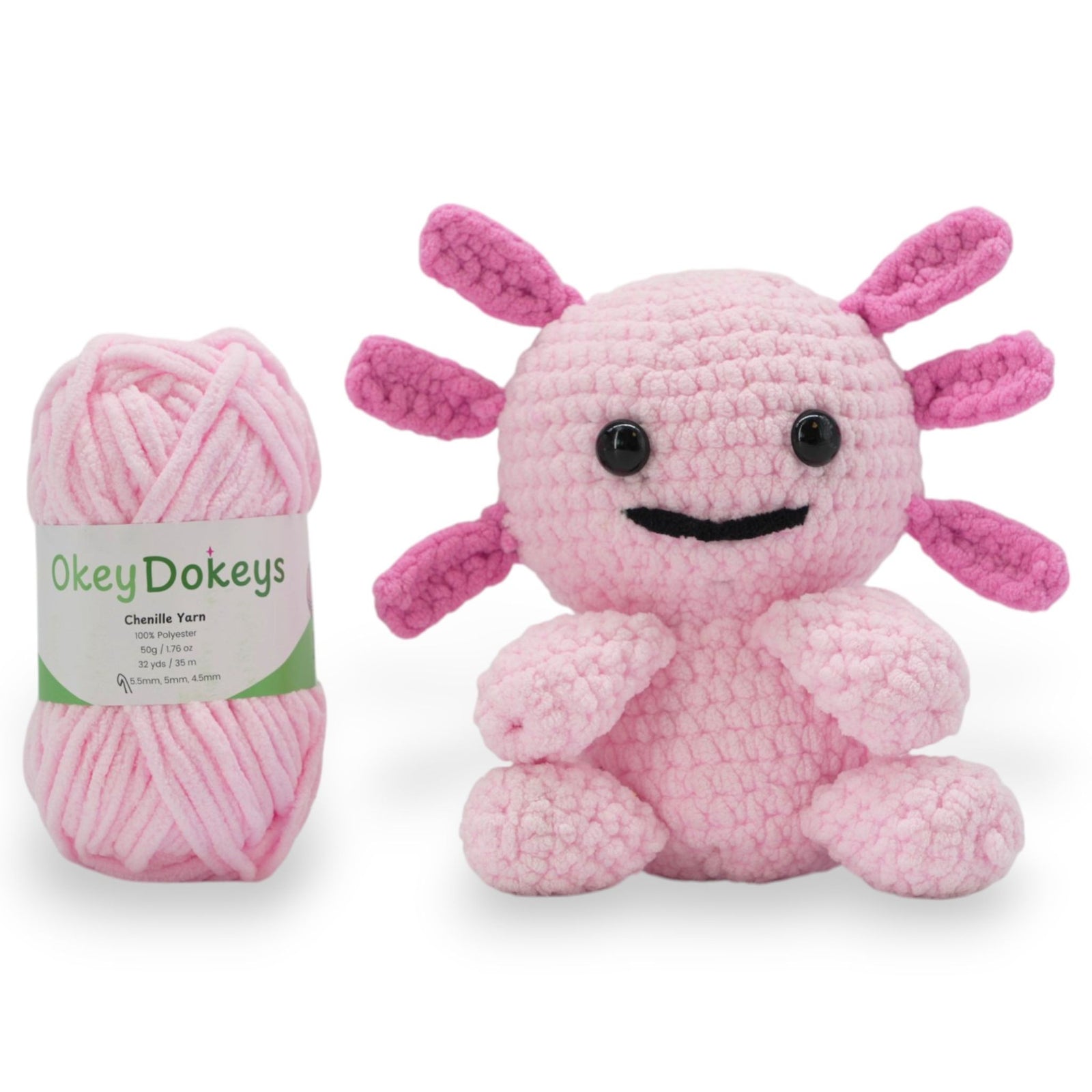 cute pink amigurumi made with a chenille yarn with a blanket texture
