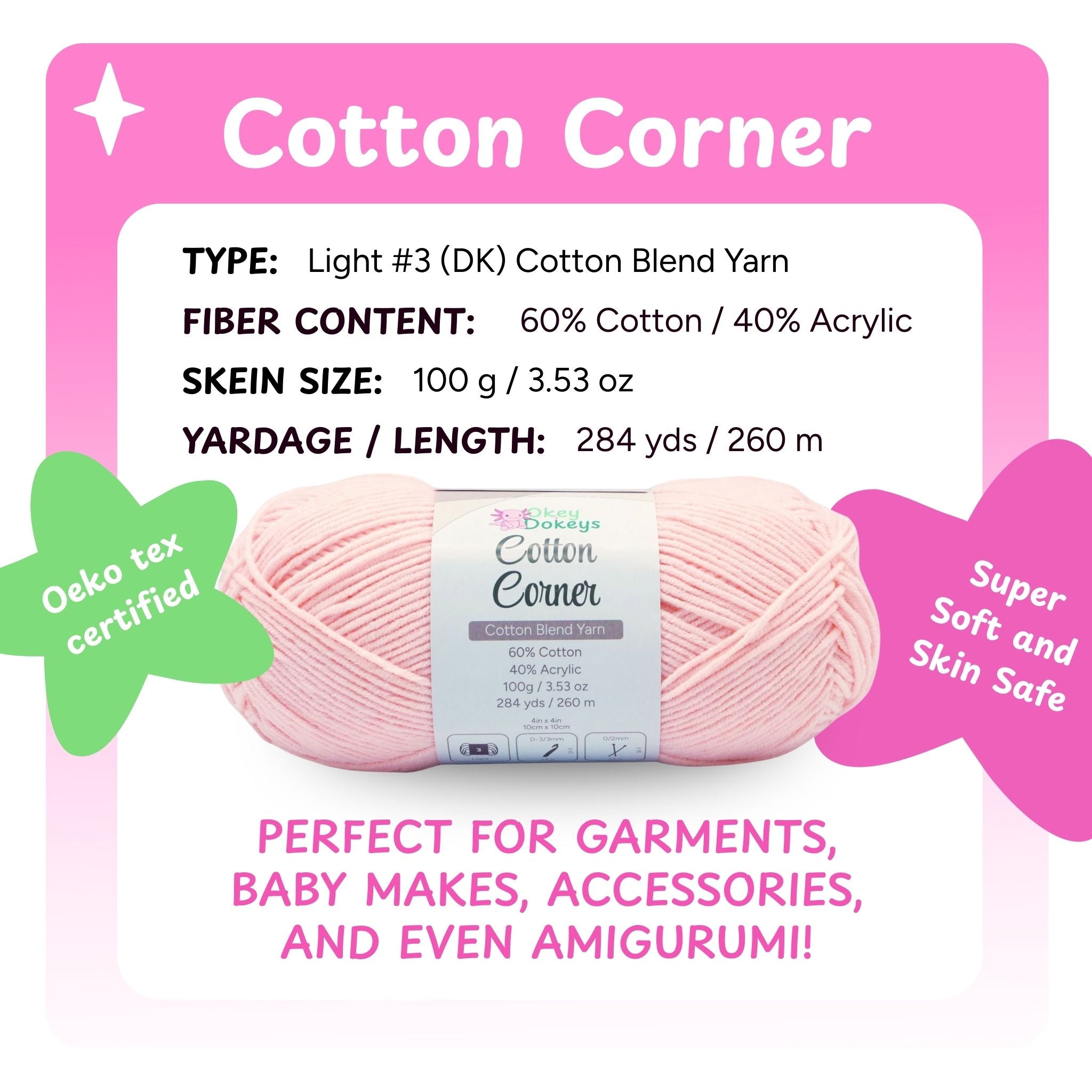 crochet cotton yarn for amigurumi and apparel in size 3 for crochet and knitting