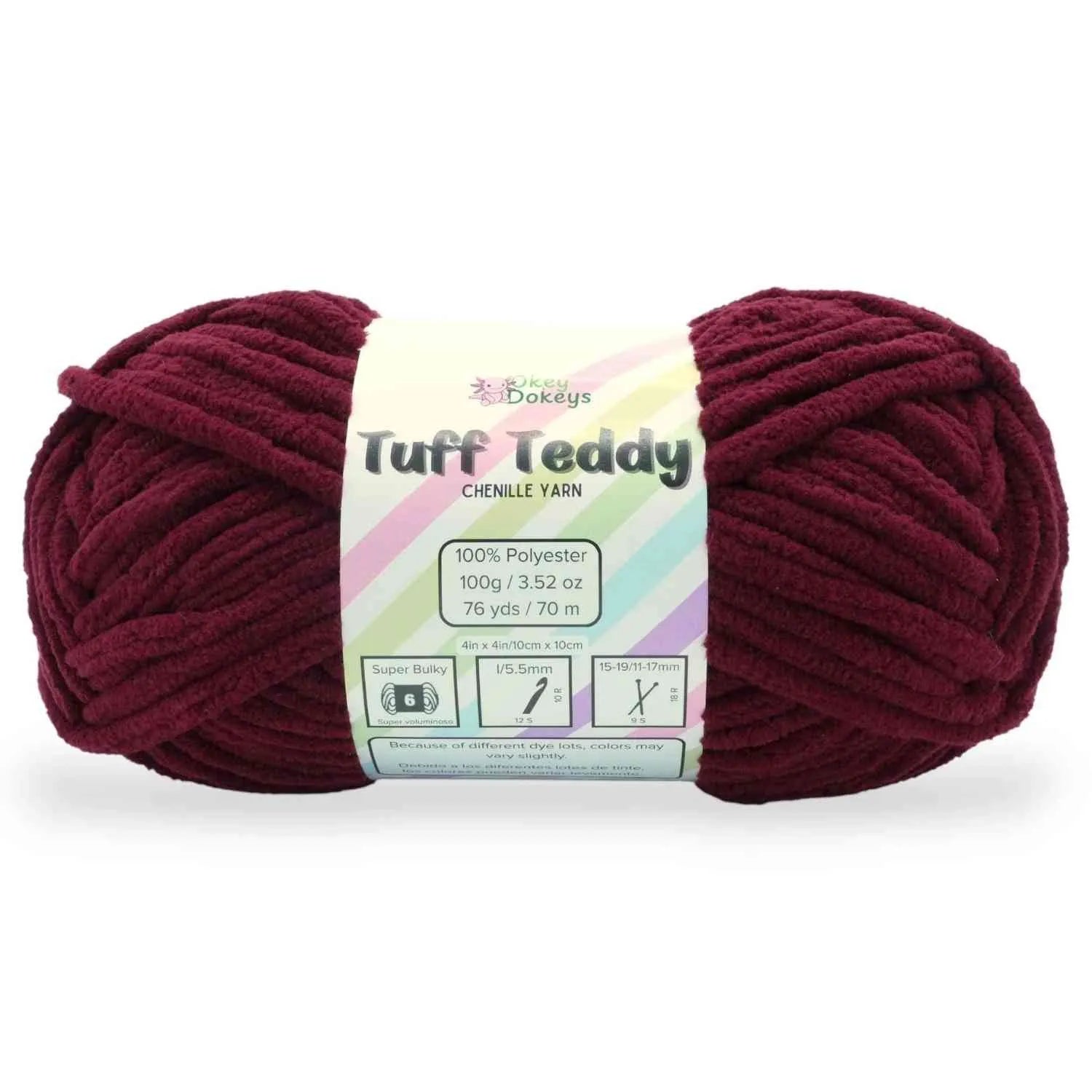Ball of Tuff Teddy yarn with a label on a white background
