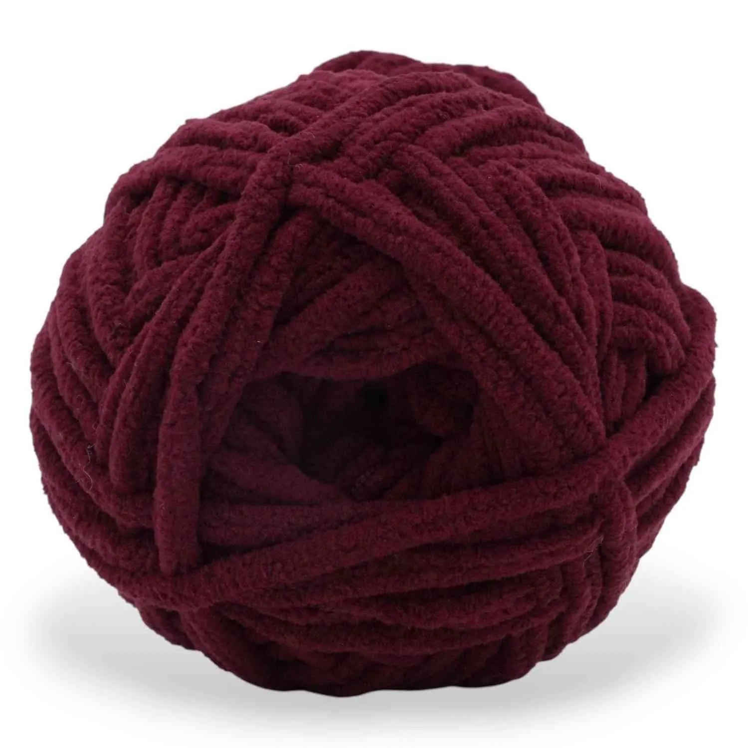 Maroon skein of yarn on a white background