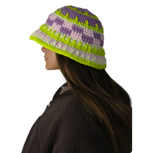 Checkered Crochet Bucket Hat Pattern Only